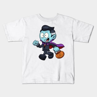 Kid Dressed As Dracula Trick Or Treating Kids T-Shirt